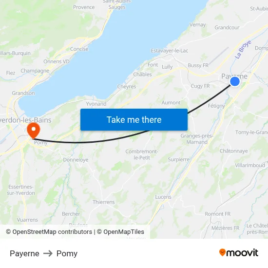 Payerne to Pomy map