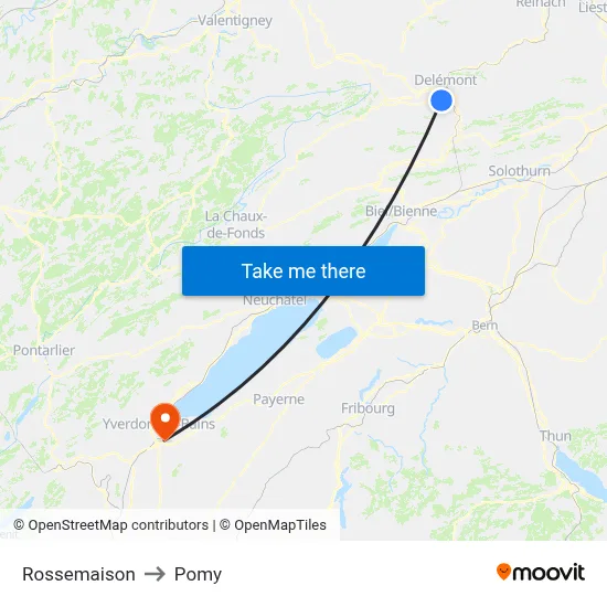 Rossemaison to Pomy map