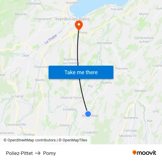Poliez-Pittet to Pomy map