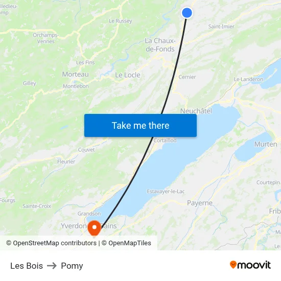 Les Bois to Pomy map