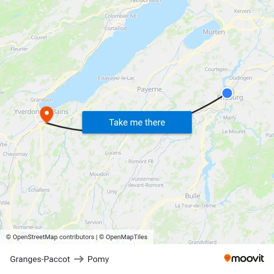 Granges-Paccot to Pomy map