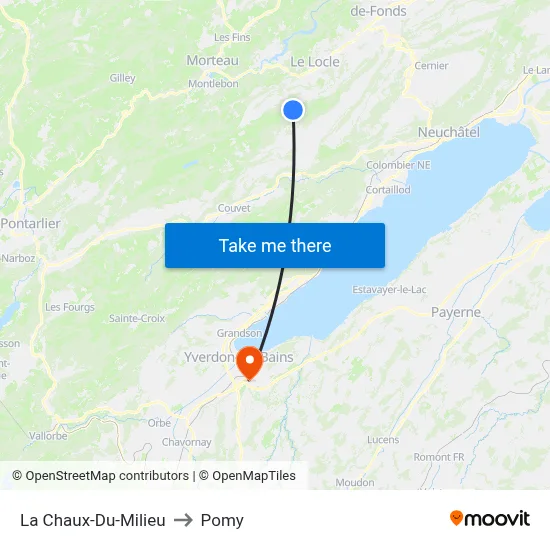 La Chaux-Du-Milieu to Pomy map