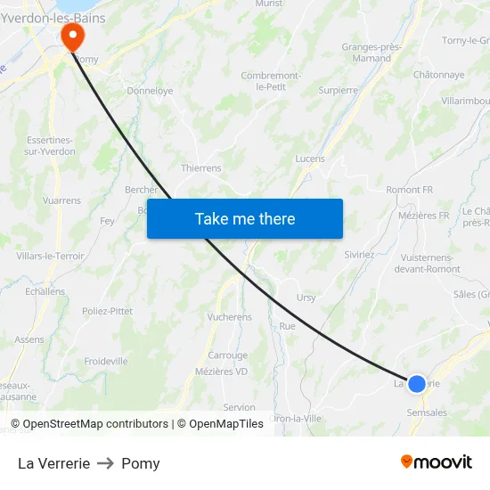 La Verrerie to Pomy map