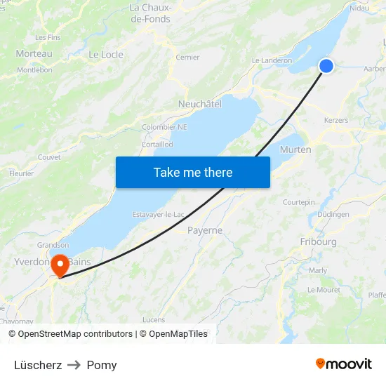 Lüscherz to Pomy map
