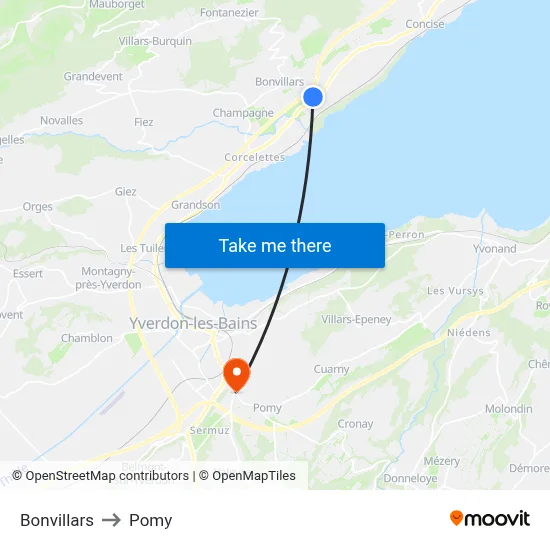Bonvillars to Pomy map