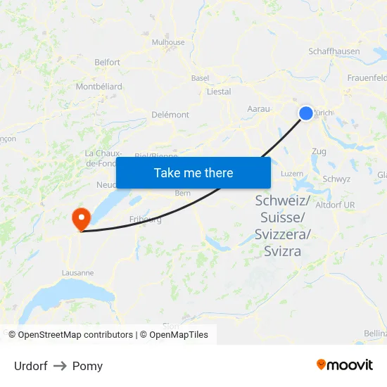 Urdorf to Pomy map