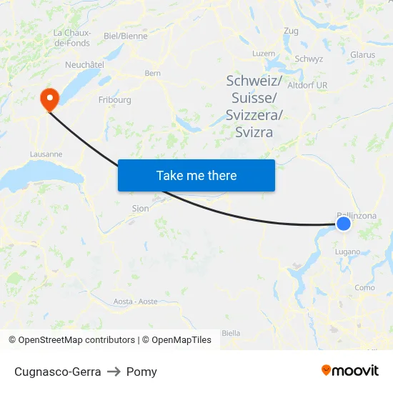 Cugnasco-Gerra to Pomy map