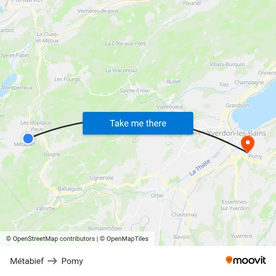 Métabief to Pomy map