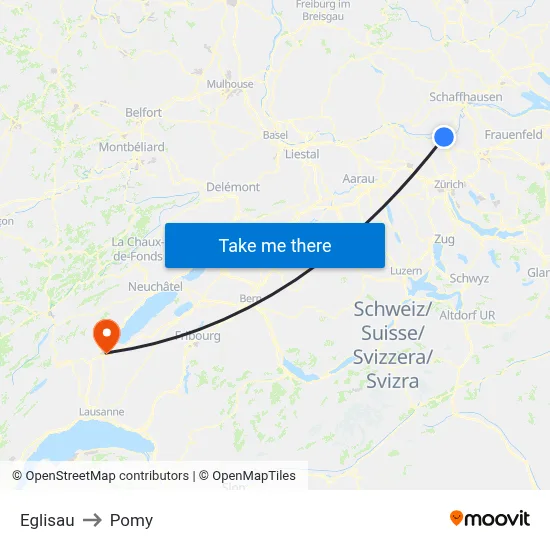 Eglisau to Pomy map