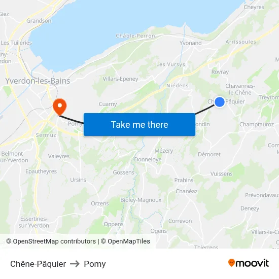 Chêne-Pâquier to Pomy map