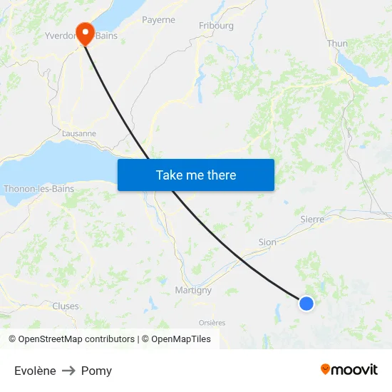 Evolène to Pomy map
