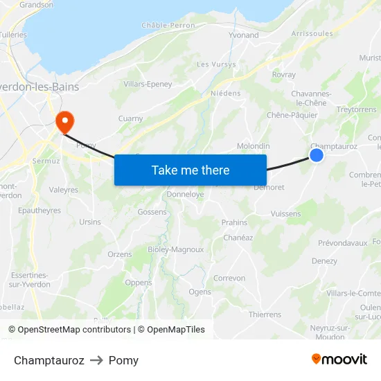 Champtauroz to Pomy map