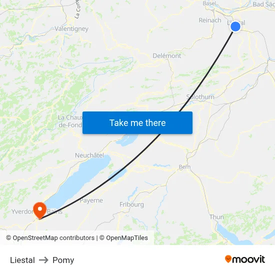 Liestal to Pomy map