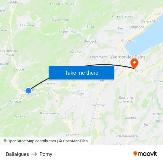 Ballaigues to Pomy map