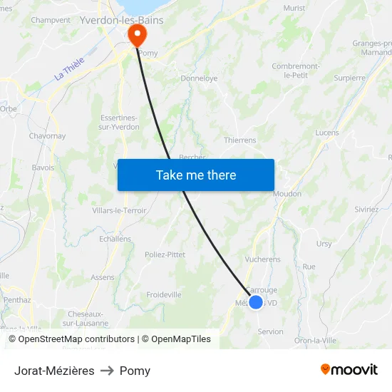 Jorat-Mézières to Pomy map