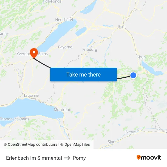 Erlenbach Im Simmental to Pomy map
