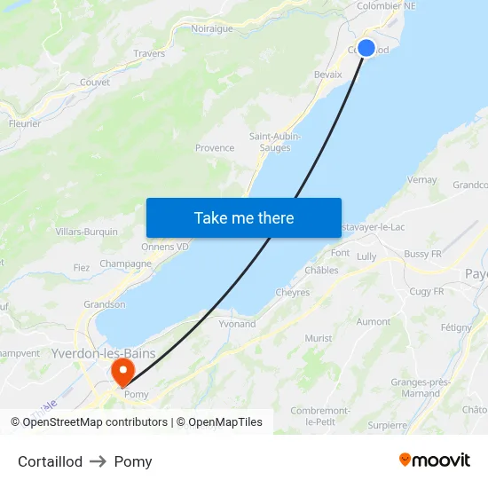 Cortaillod to Pomy map