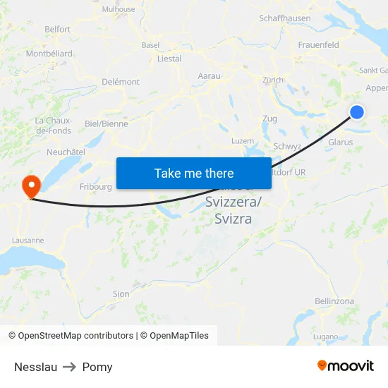 Nesslau to Pomy map