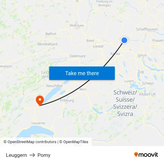Leuggern to Pomy map