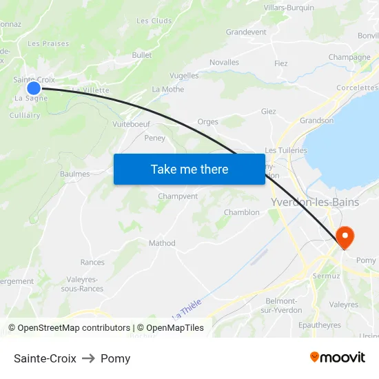 Sainte-Croix to Pomy map