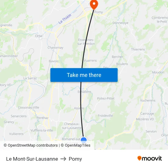Le Mont-Sur-Lausanne to Pomy map