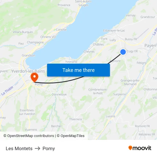Les Montets to Pomy map