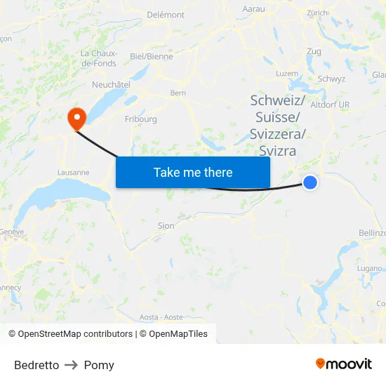 Bedretto to Pomy map