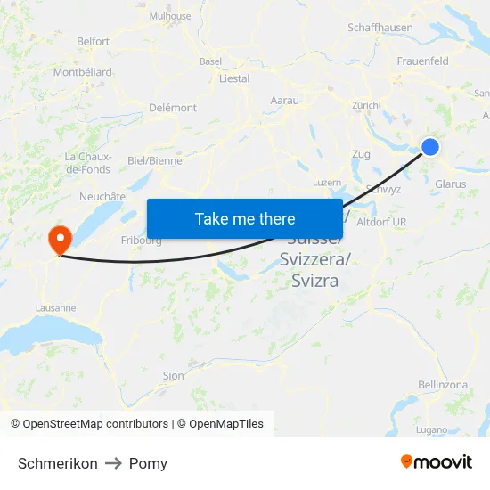 Schmerikon to Pomy map