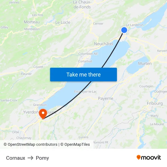 Cornaux to Pomy map