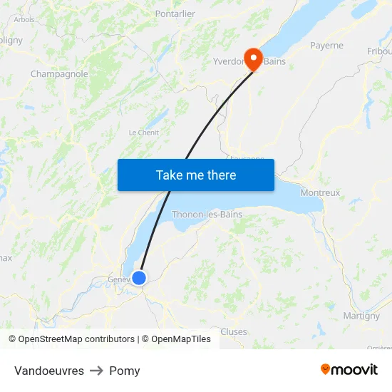 Vandoeuvres to Pomy map