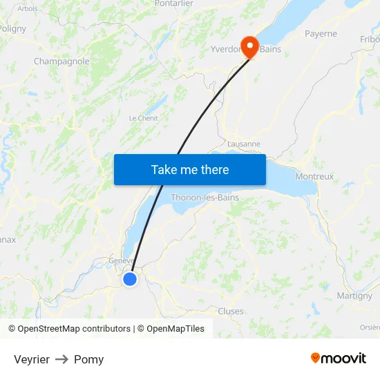 Veyrier to Pomy map