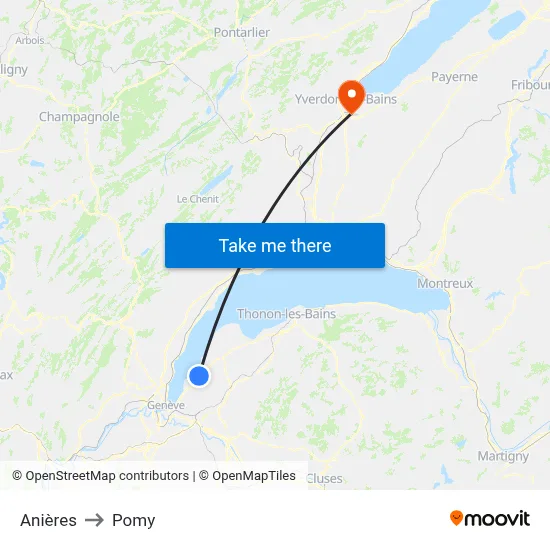 Anières to Pomy map