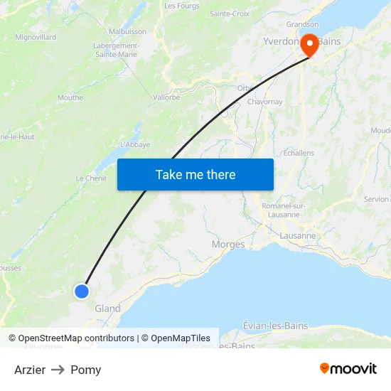 Arzier to Pomy map