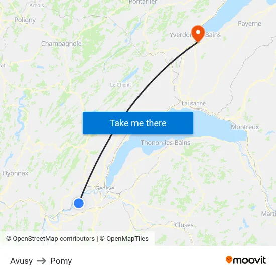 Avusy to Pomy map