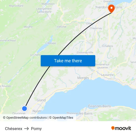 Chéserex to Pomy map