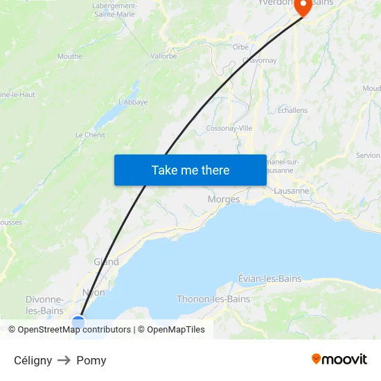 Céligny to Pomy map