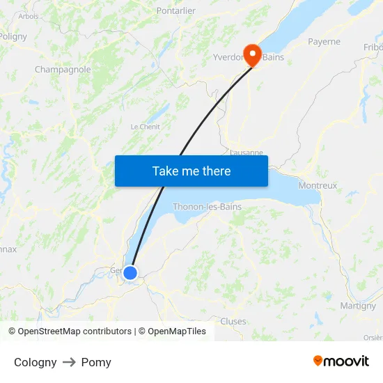 Cologny to Pomy map