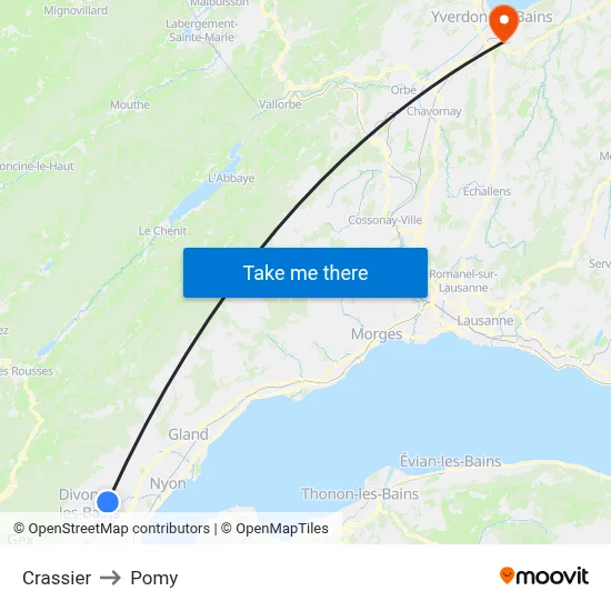 Crassier to Pomy map