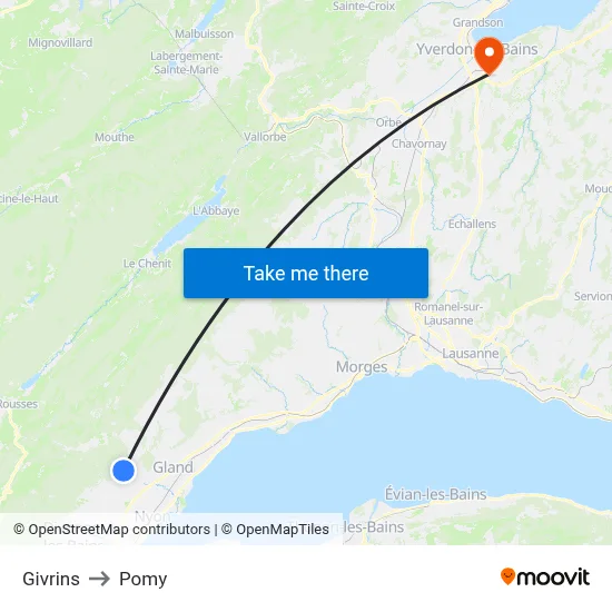Givrins to Pomy map