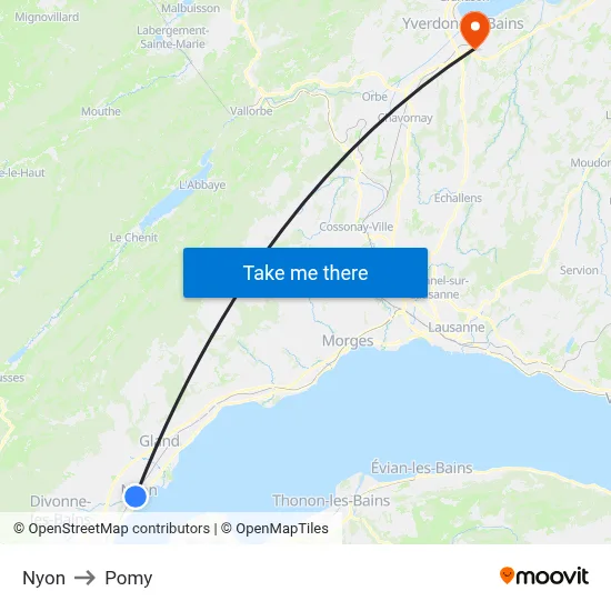Nyon to Pomy map