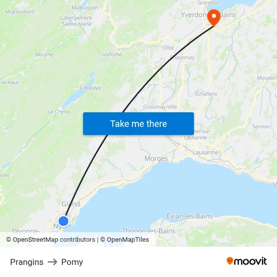 Prangins to Pomy map