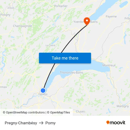 Pregny-Chambésy to Pomy map