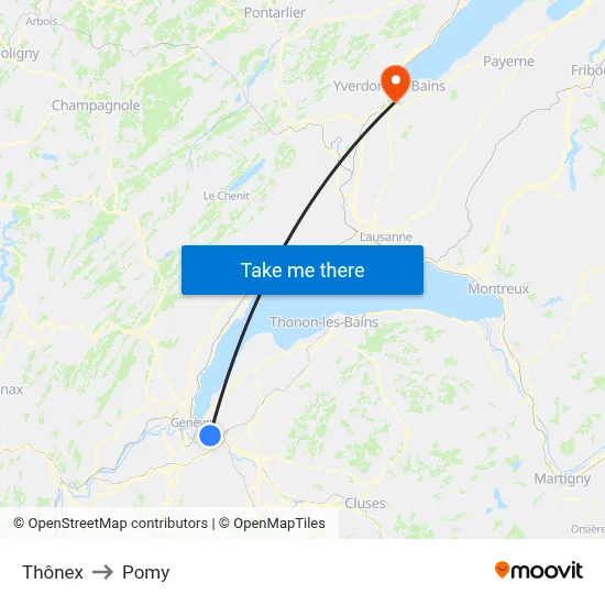 Thônex to Pomy map