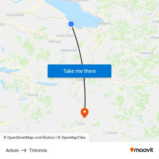 Arbon to Trimmis map