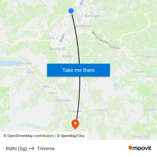 Rüthi (Sg) to Trimmis map