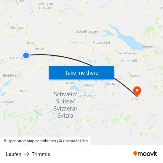 Laufen to Trimmis map
