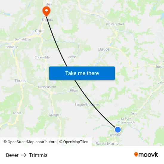 Bever to Trimmis map