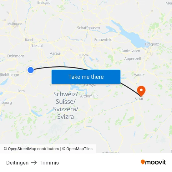 Deitingen to Trimmis map