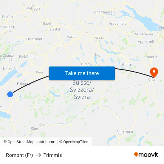 Romont (Fr) to Trimmis map