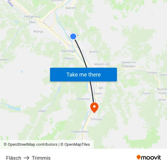 Fläsch to Trimmis map